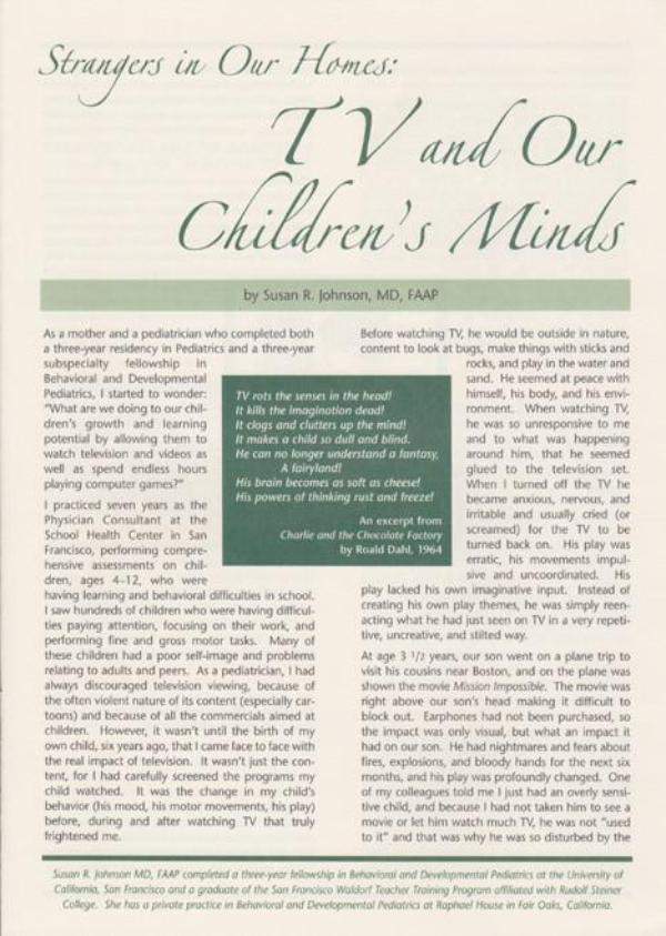 Strangers in Our Home TV and Our Children's Minds: single copy | Waldorf Publications
