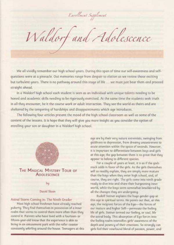 Waldorf and Adolescence: single copy | Waldorf Publications